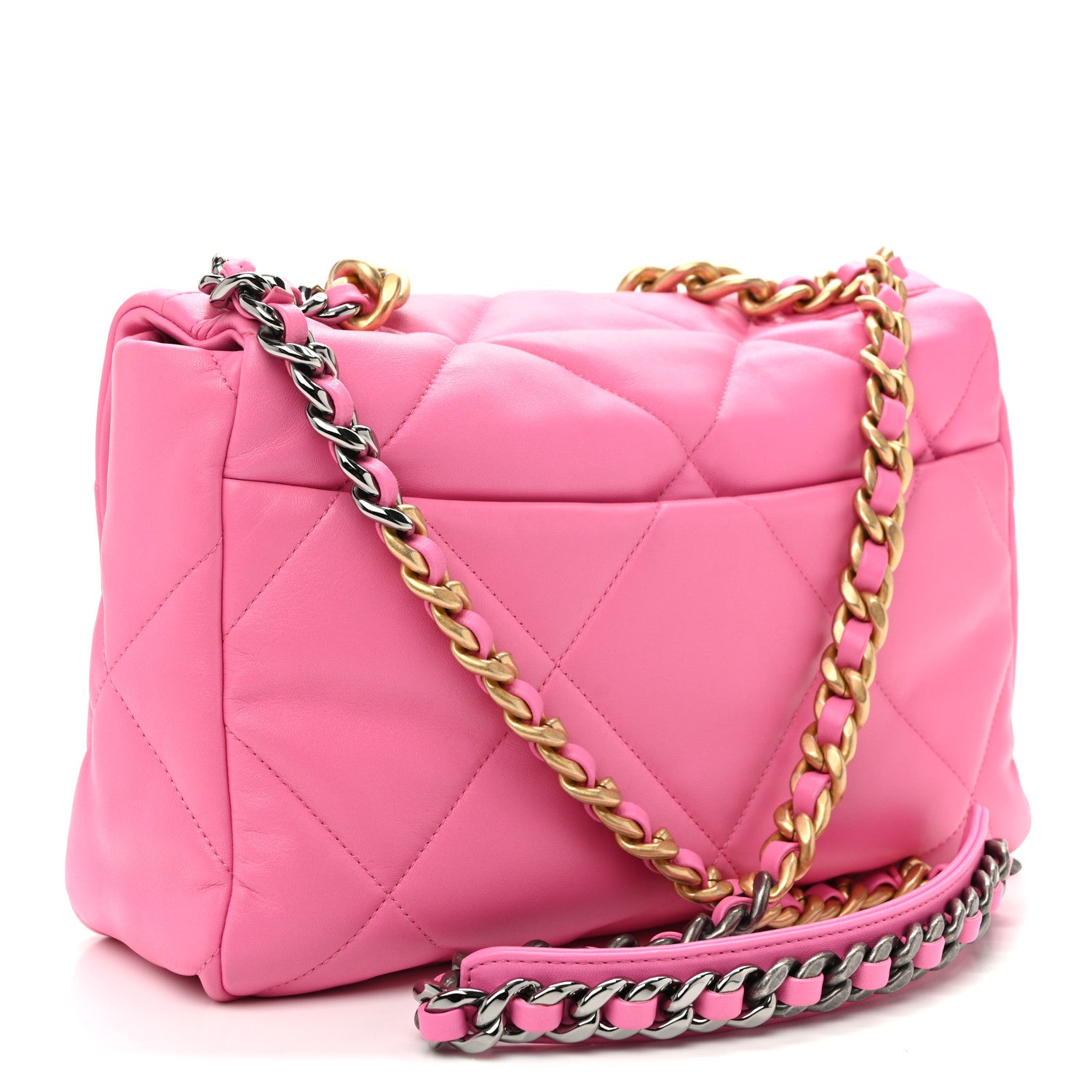 Lambskin Quilted Large Chanel 19 Flap Neon Pink — view 3