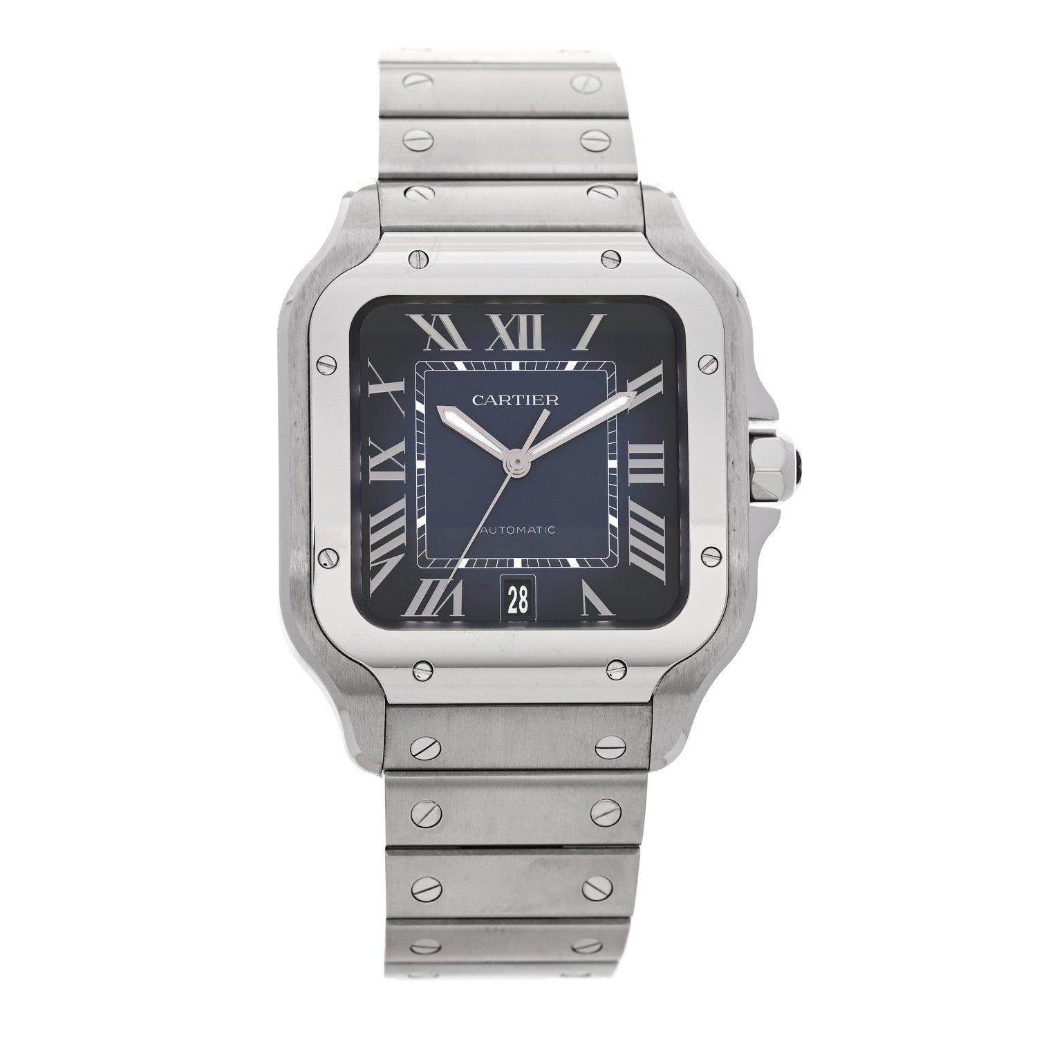Stainless Steel Alligator 39.8mm Santos De Cartier Automatic Watch Blue
