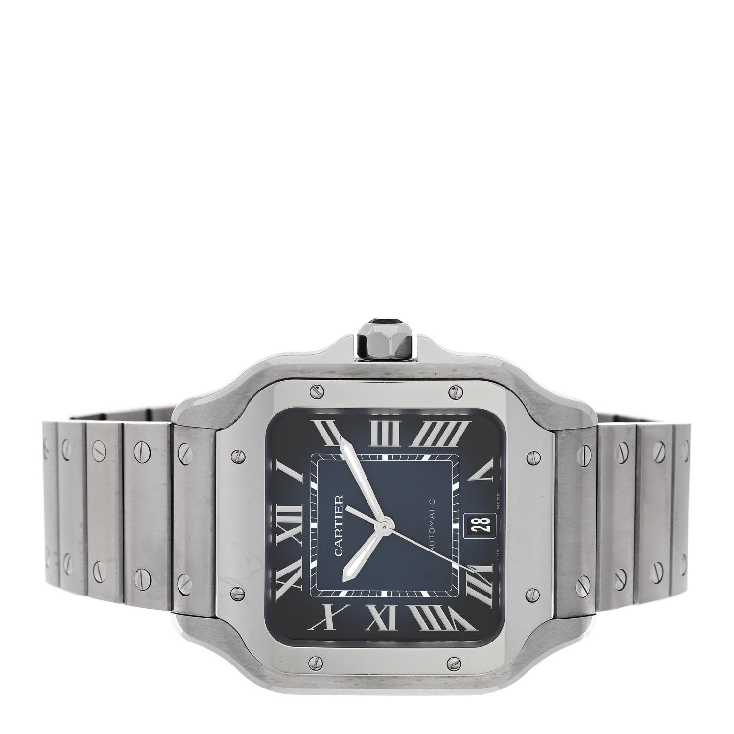 Stainless Steel Alligator 39.8mm Santos De Cartier Automatic Watch Blue — view 2
