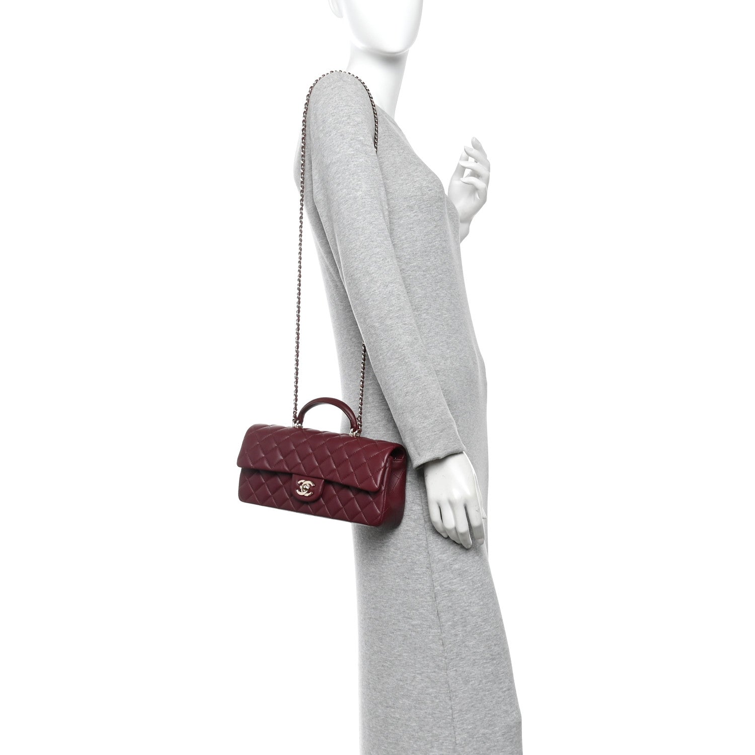 Lambskin Quilted Top Handle East West Flap Dark Burgundy — view 2