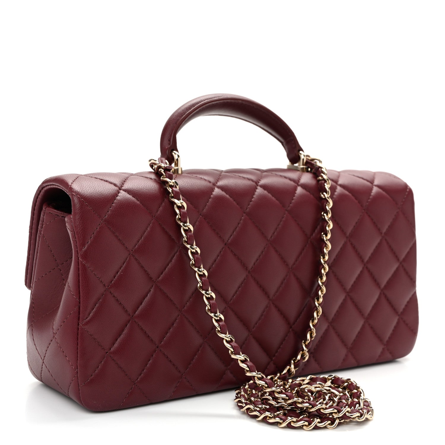 Lambskin Quilted Top Handle East West Flap Dark Burgundy — view 3