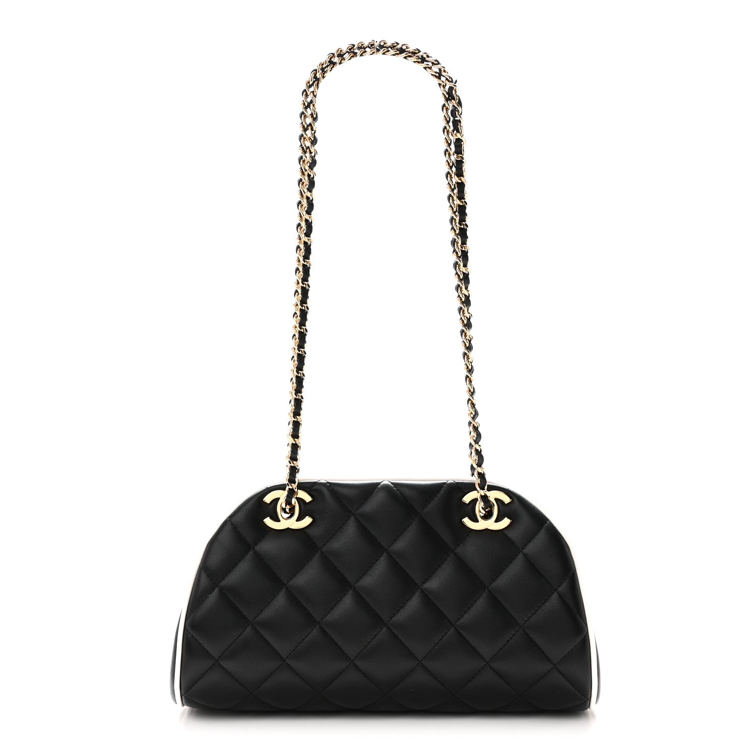 Lambskin Quilted Clutch With Chain Black White