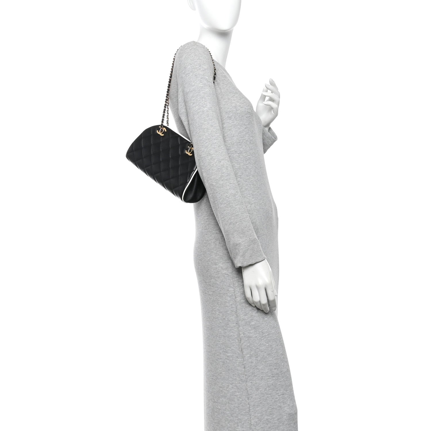 Lambskin Quilted Clutch With Chain Black White — view 2