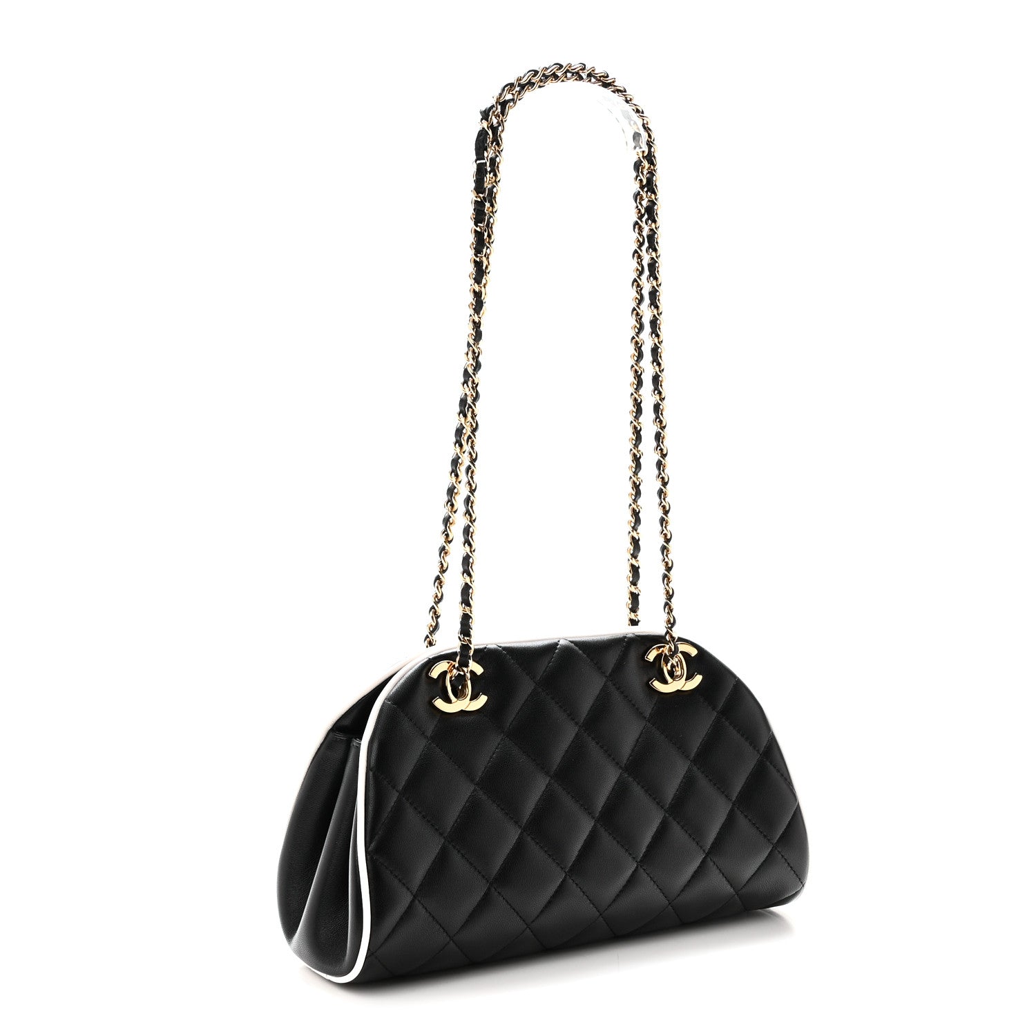 Lambskin Quilted Clutch With Chain Black White — view 3