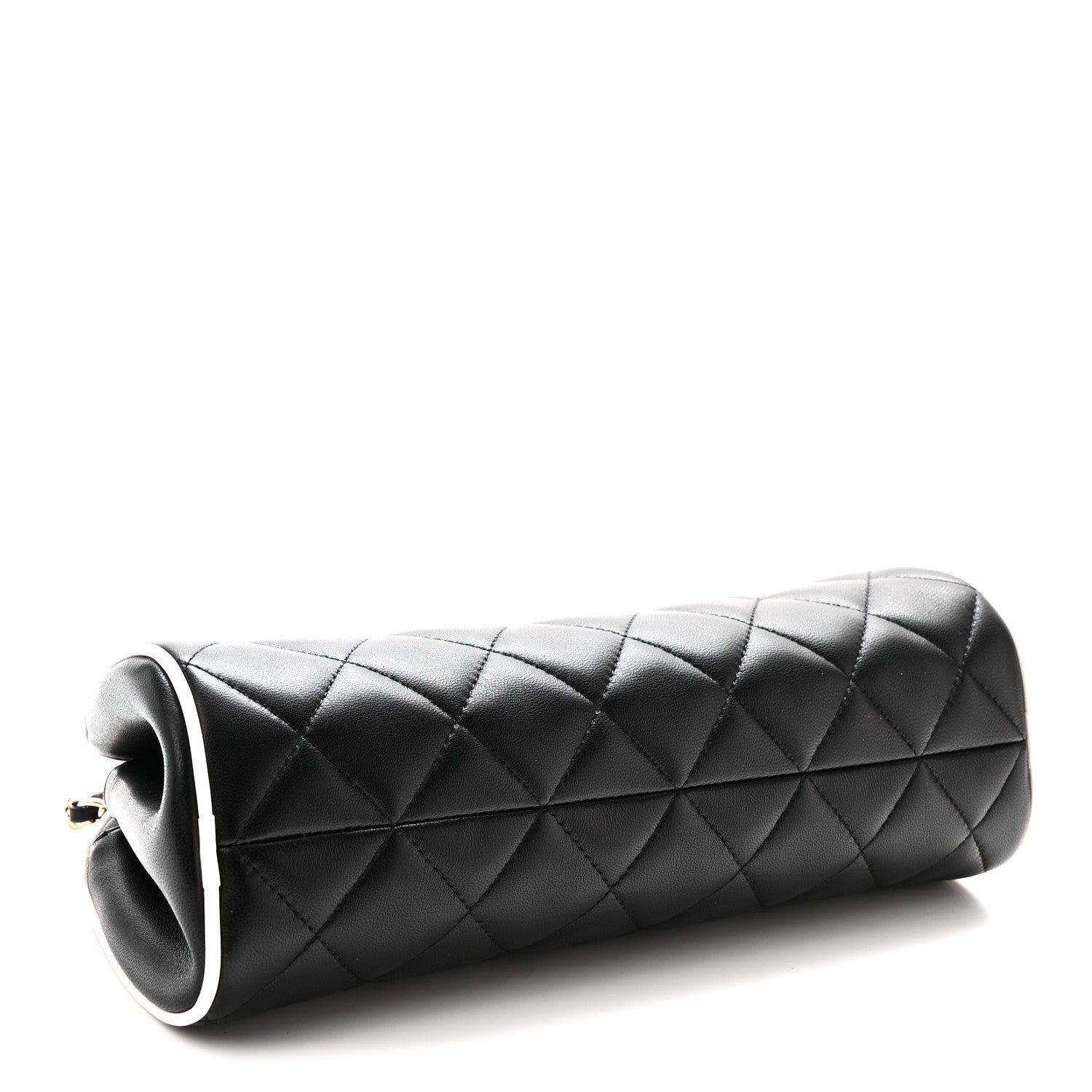Lambskin Quilted Clutch With Chain Black White — view 4