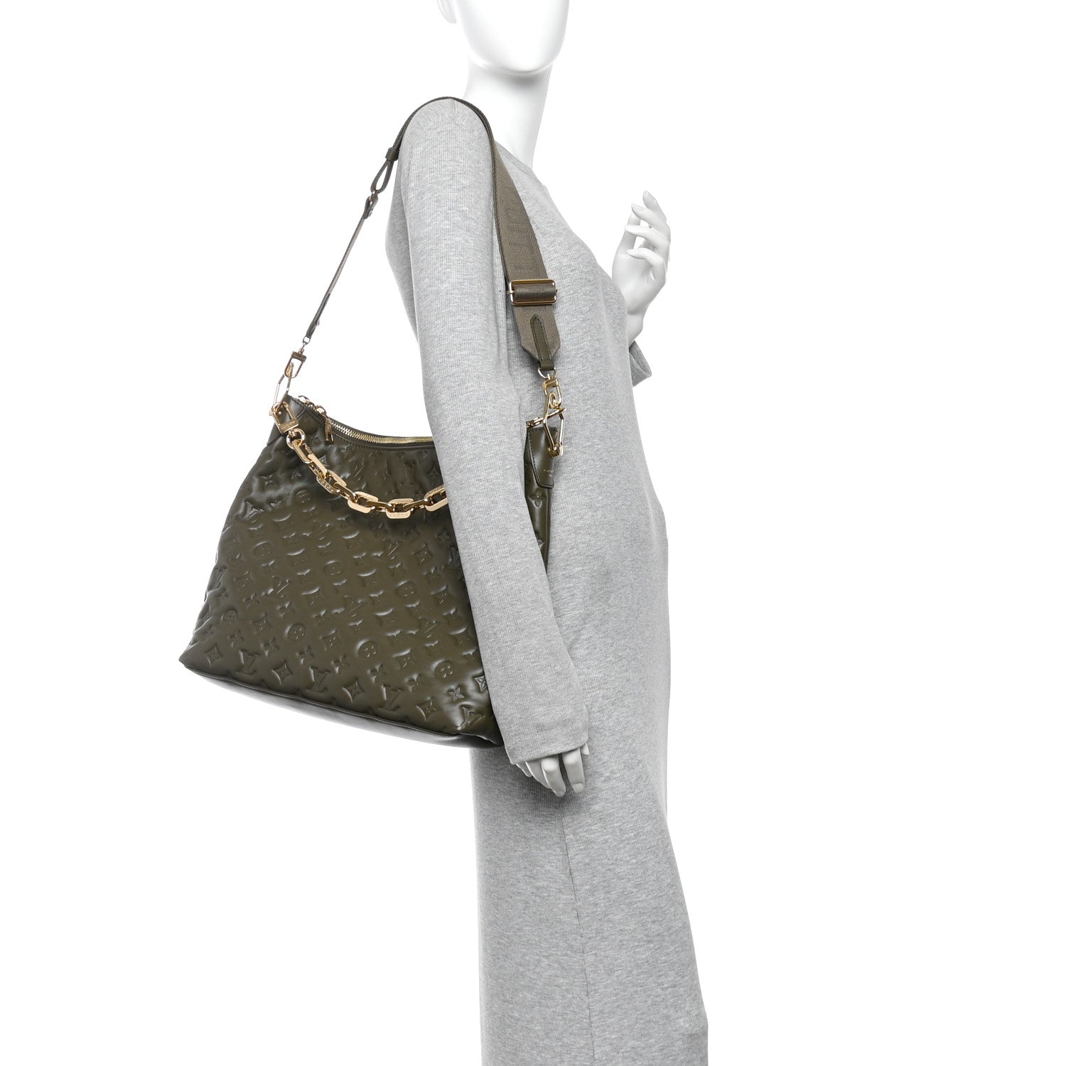 Calfskin Embossed Monogram Coussin Hobo Dark Kaki — view 2
