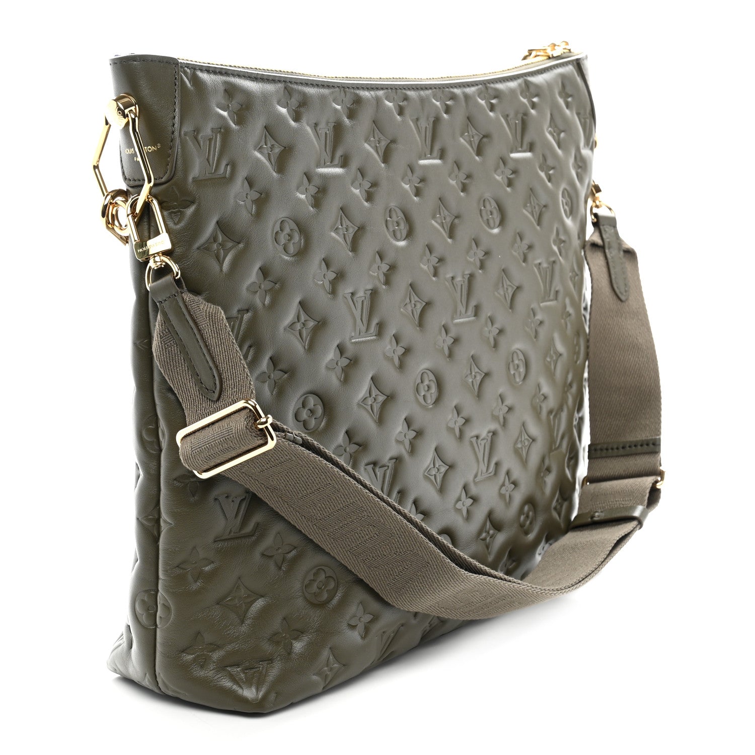 Calfskin Embossed Monogram Coussin Hobo Dark Kaki — view 3