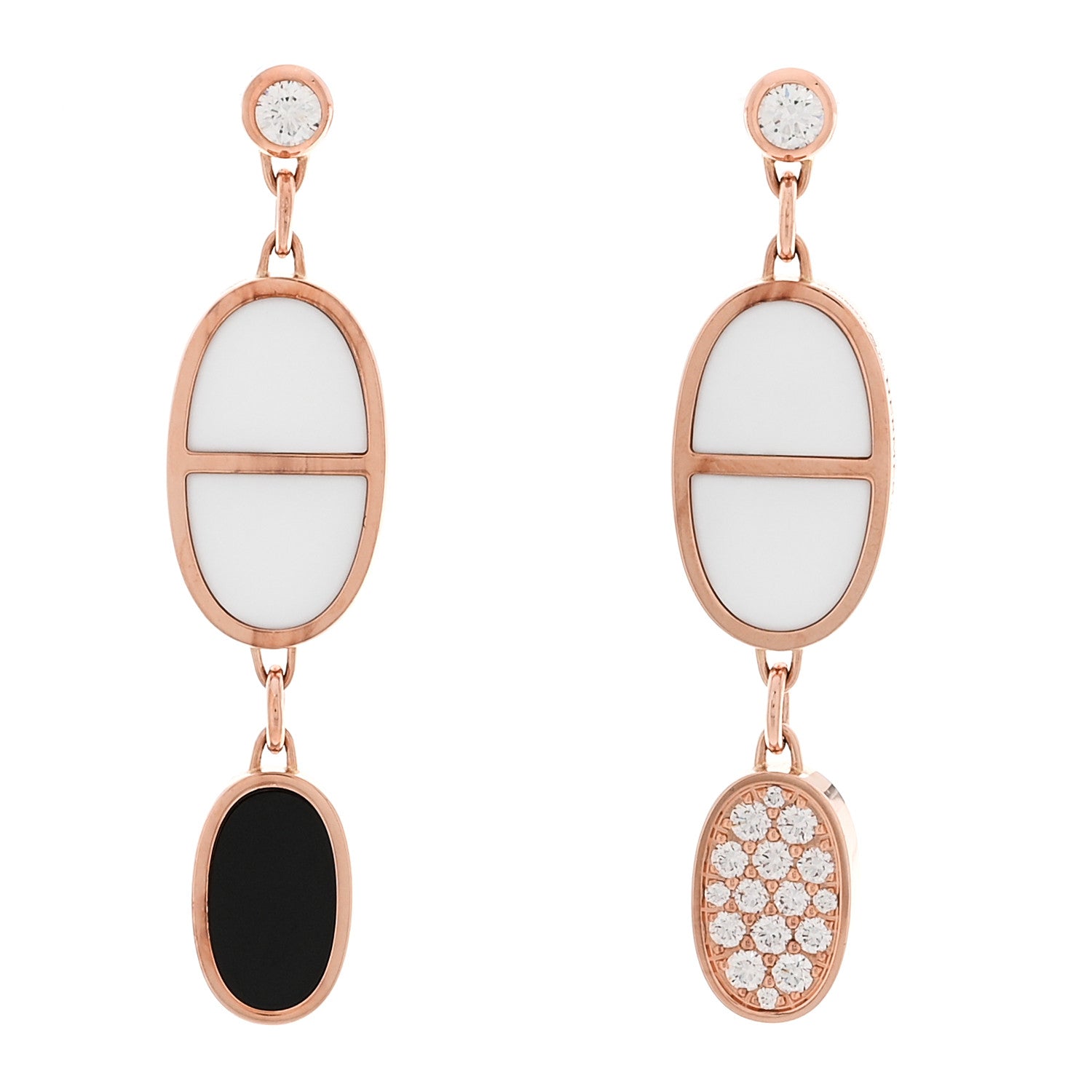 18K Rose Gold Ceramic Diamond Chaine D'Ancre Verso Dangle Earrings Black White