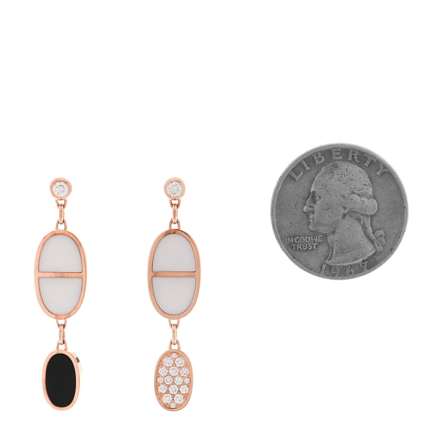 18K Rose Gold Ceramic Diamond Chaine D'Ancre Verso Dangle Earrings Black White — view 2