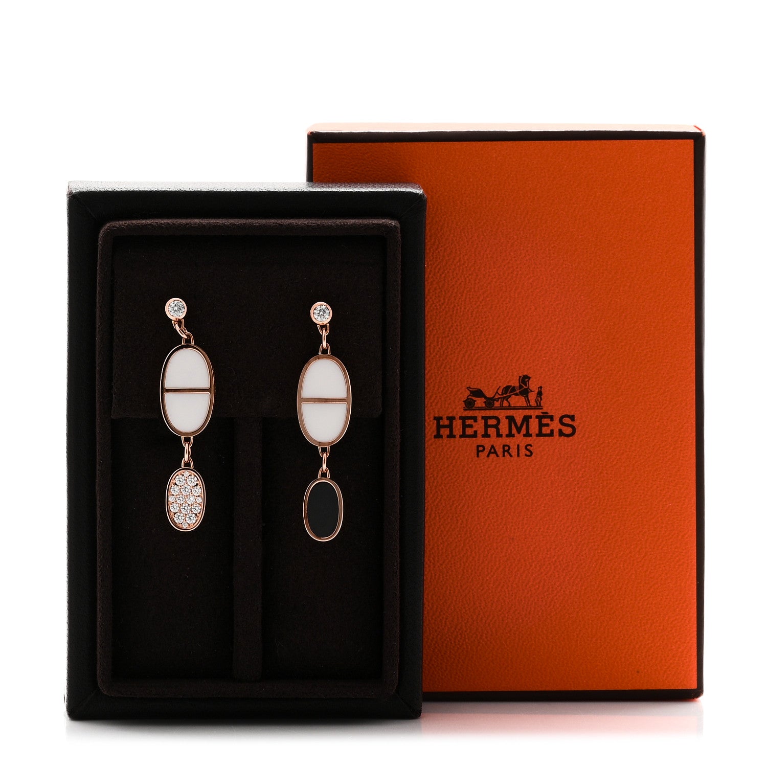 18K Rose Gold Ceramic Diamond Chaine D'Ancre Verso Dangle Earrings Black White — view 5