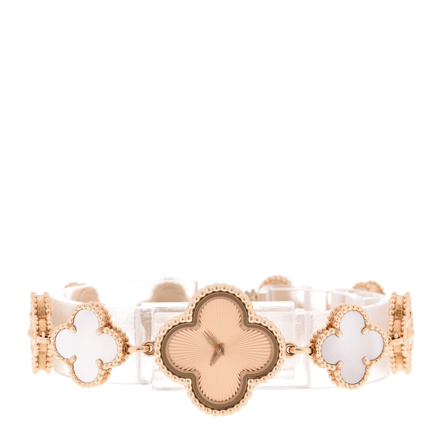 18K Rose Gold Pink Mother of Pearl 23mm Alhambra Guilloche Quartz Watch — view 2