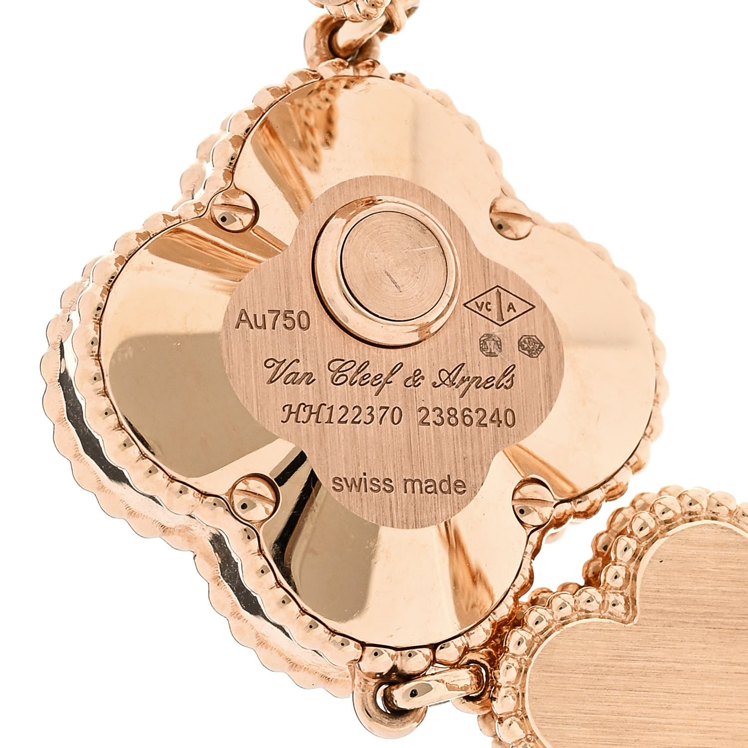 18K Rose Gold Pink Mother of Pearl 23mm Alhambra Guilloche Quartz Watch — view 4