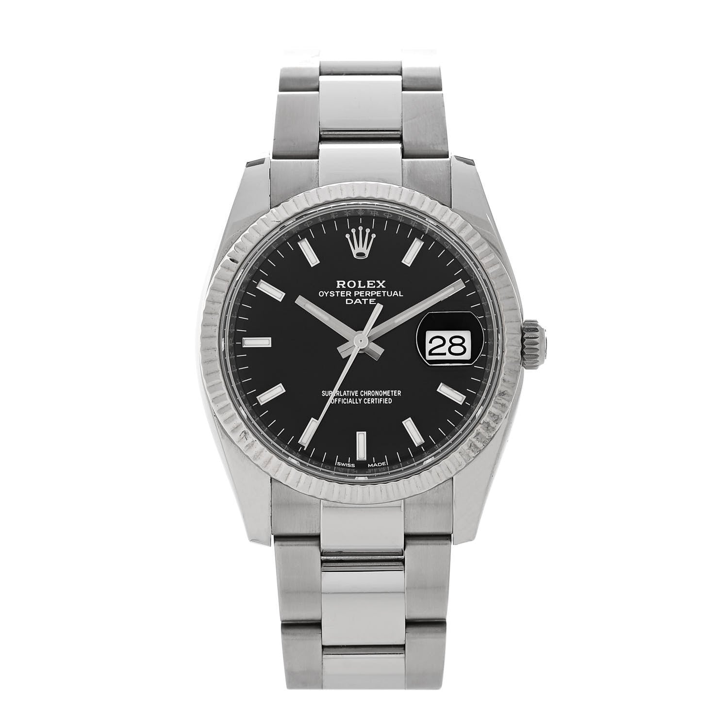 Stainless Steel 18K White Gold 34mm Oyster Perpetual Datejust Watch Black 115234