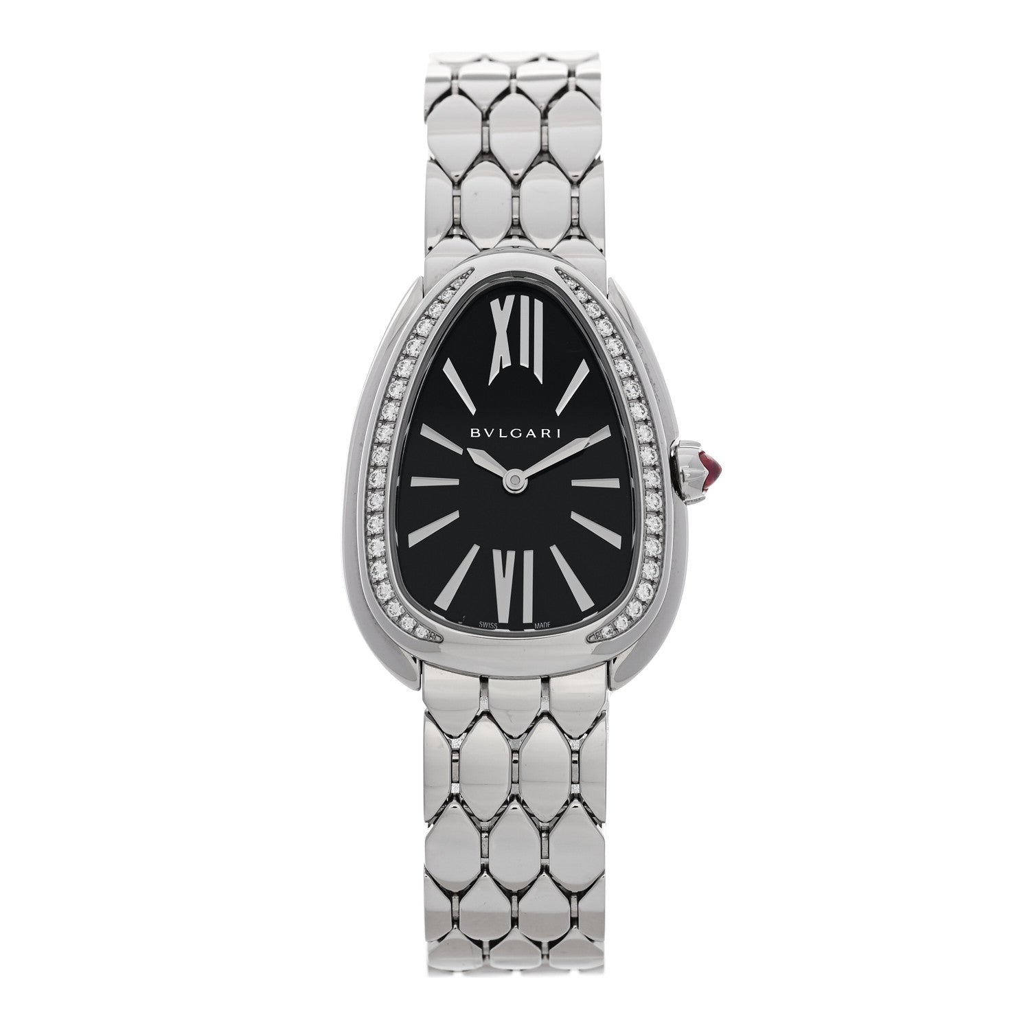 Stainless Steel Diamond Bezel 25mm Serpenti Seduttori Quartz Watch Black