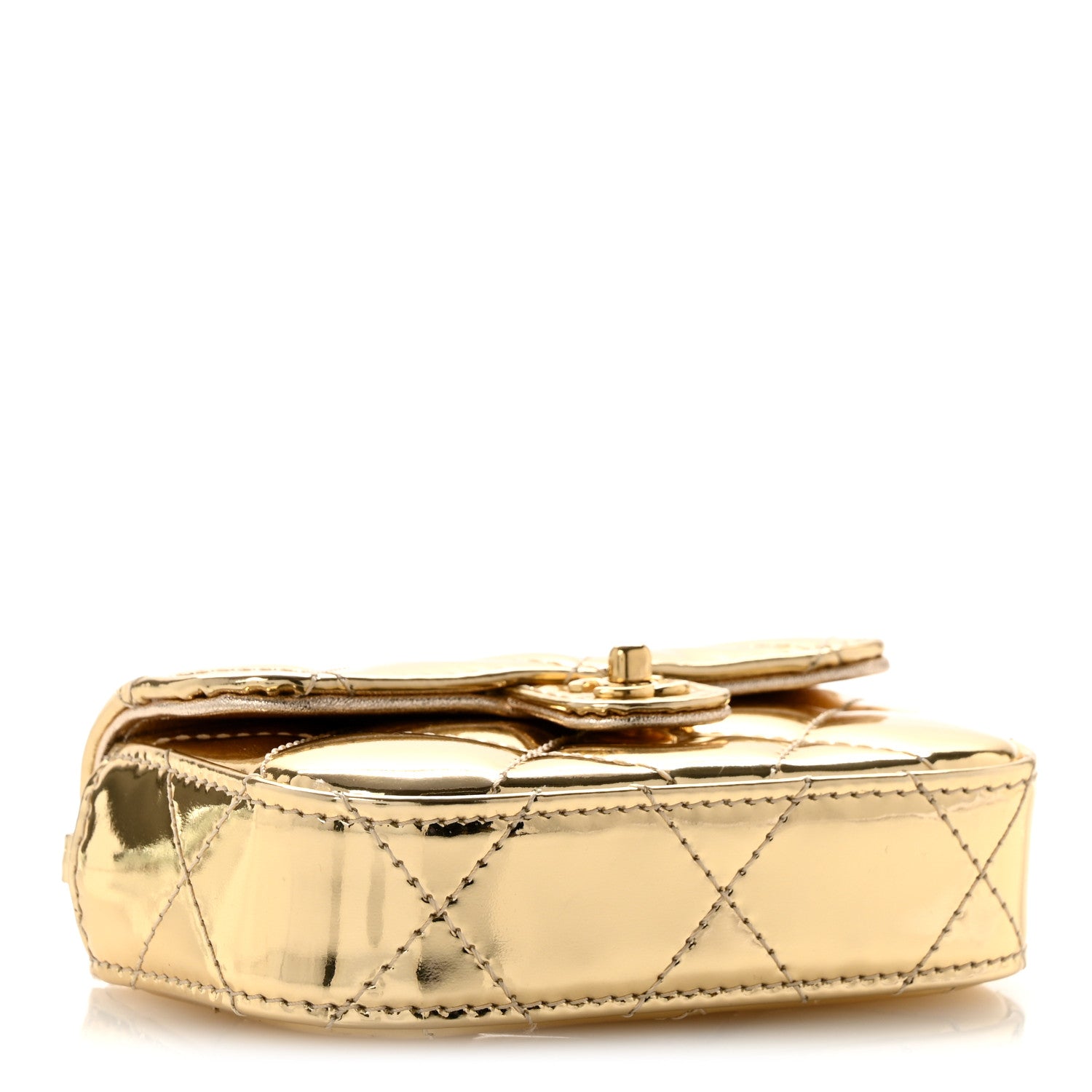 Metallic Mirror Calfskin Micro Top Handle Clutch With Chain Gold — view 4
