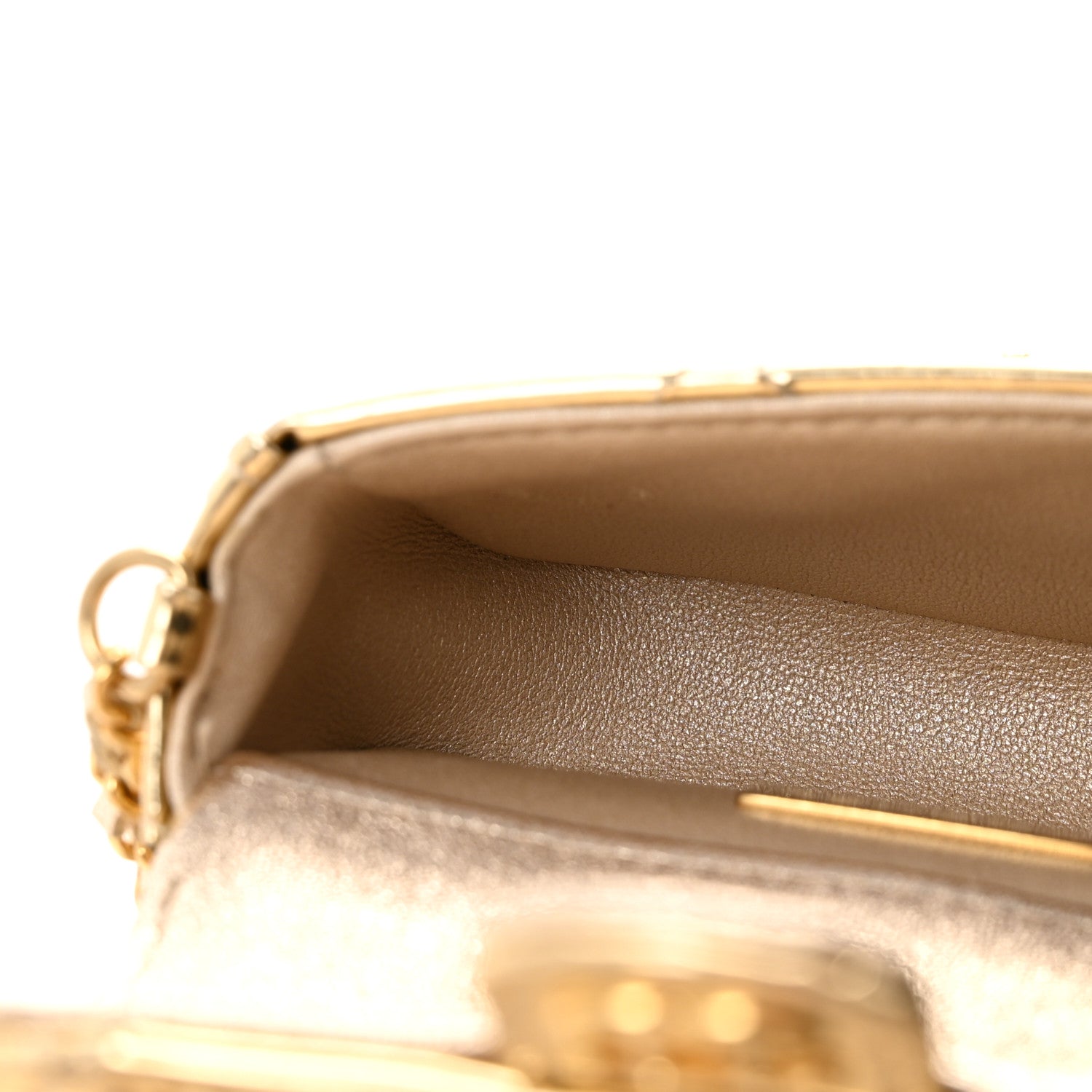 Metallic Mirror Calfskin Micro Top Handle Clutch With Chain Gold — view 5