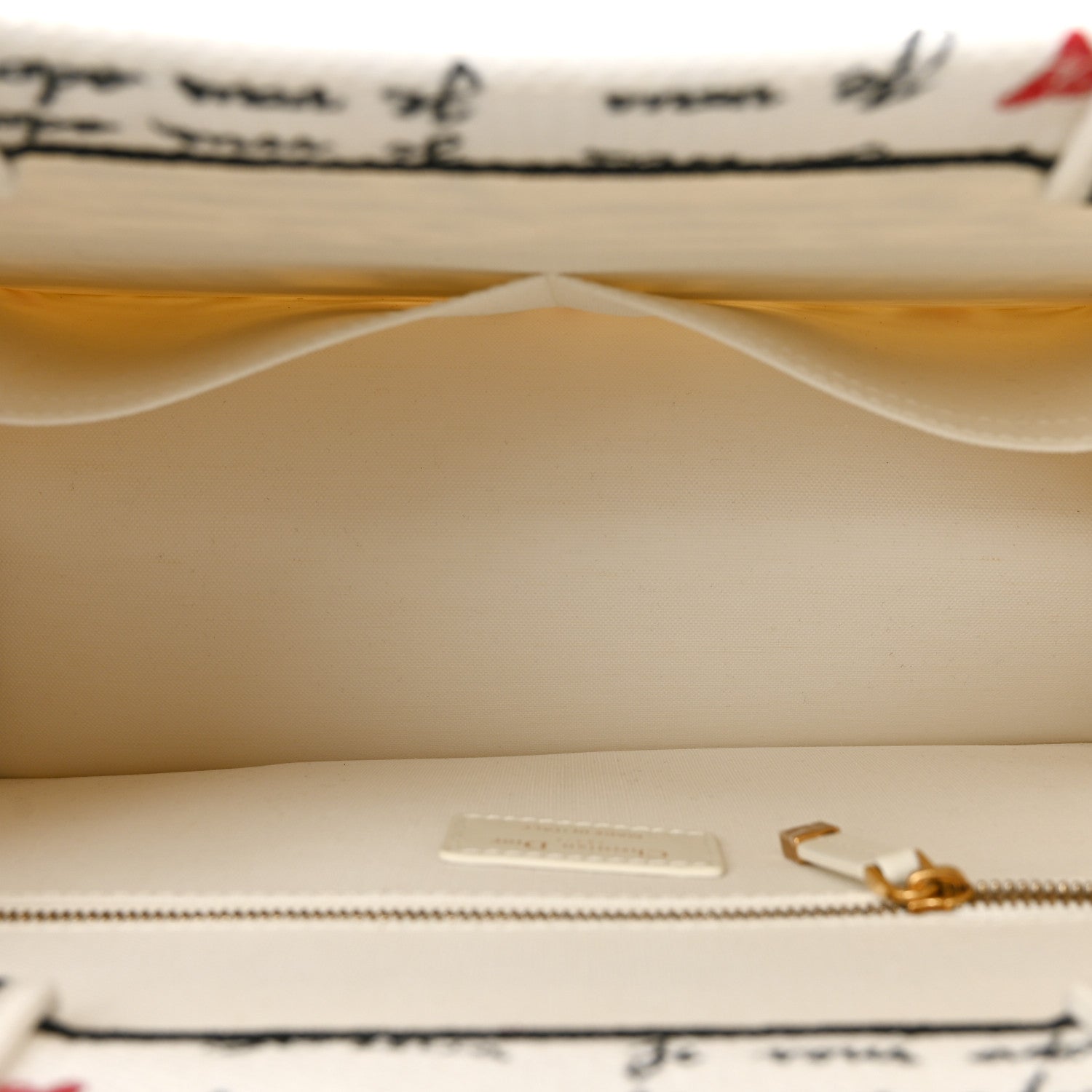 Calfskin Canvas Embroidered Medium Dioramour Je Vous Adore Book Tote With Strap White Black Red — view 5