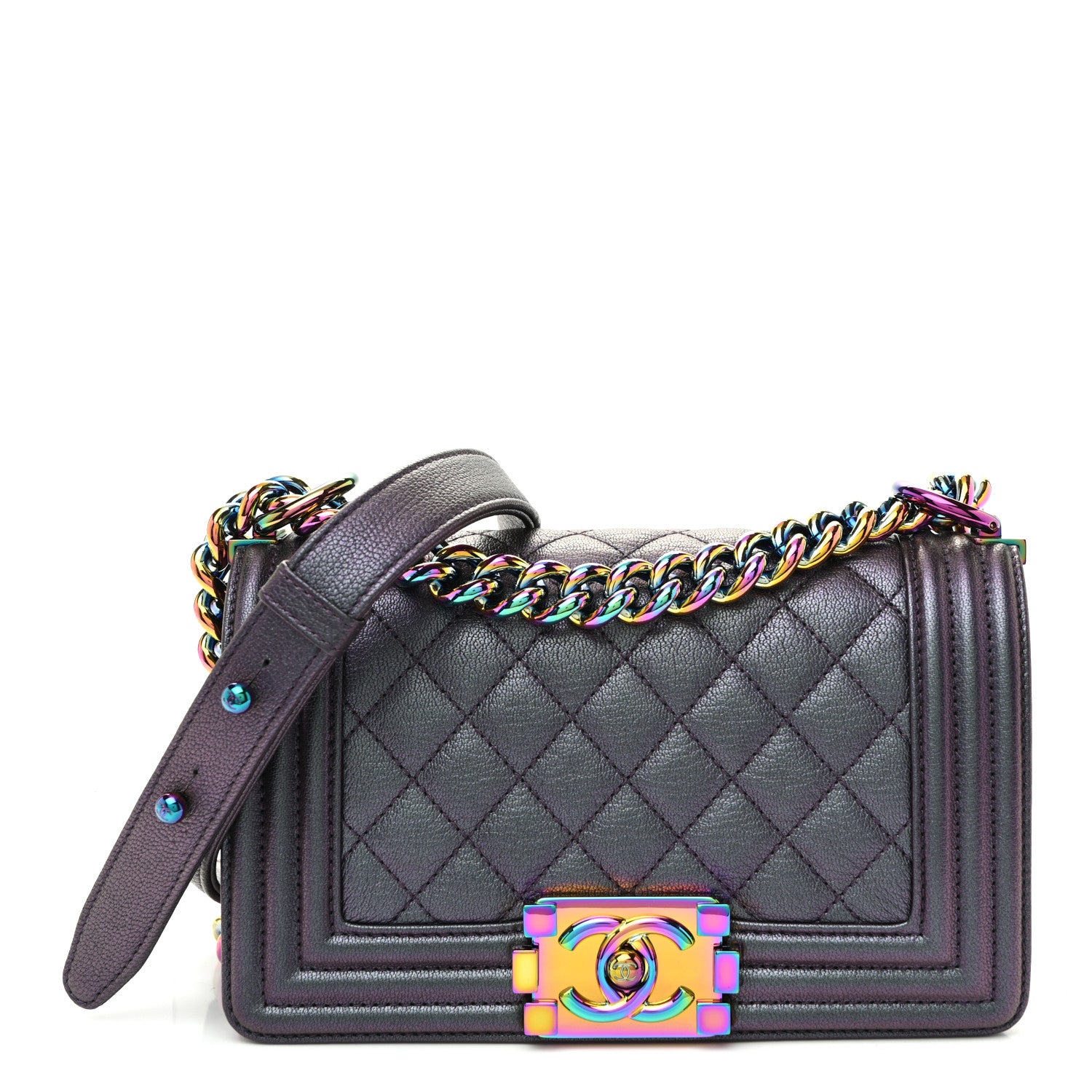 Iridescent Goatskin Quilted Small Boy Flap Purple