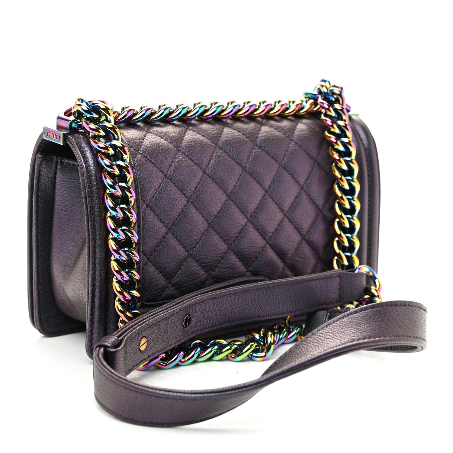 Iridescent Goatskin Quilted Small Boy Flap Purple — view 3