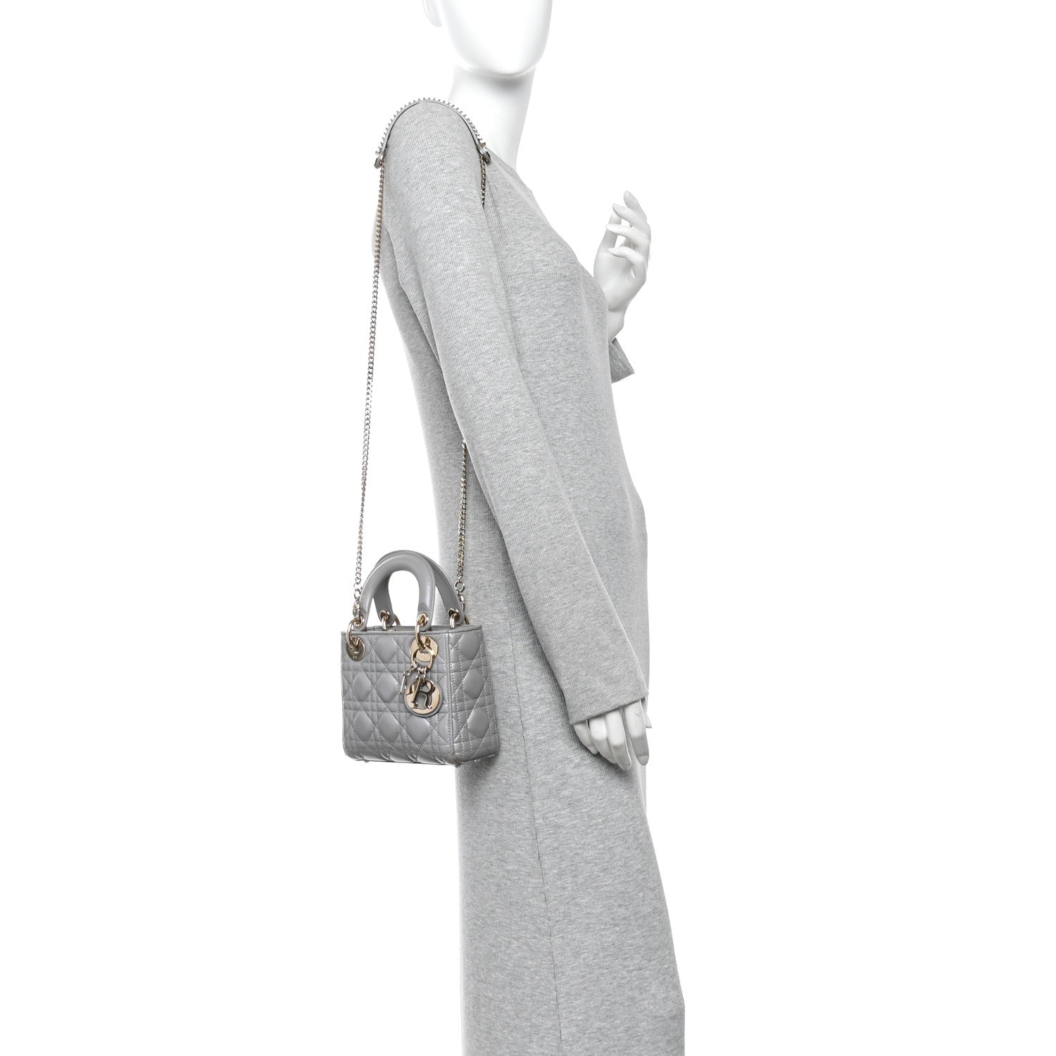 Lambskin Cannage Mini Lady Dior Gray Opaline Gray Opaline — view 2
