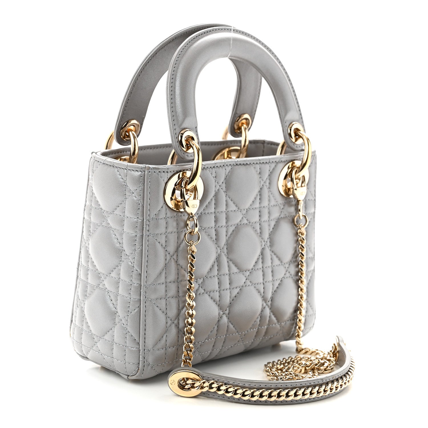 Lambskin Cannage Mini Lady Dior Gray Opaline Gray Opaline — view 3
