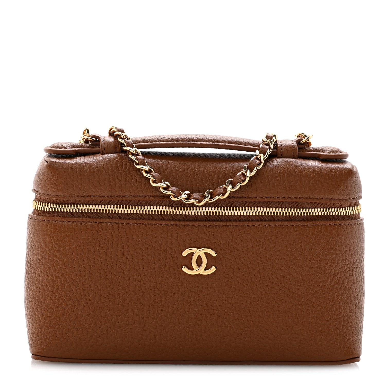Grained Calfskin Small Supple Trapeze Vanity With Chain Camel
