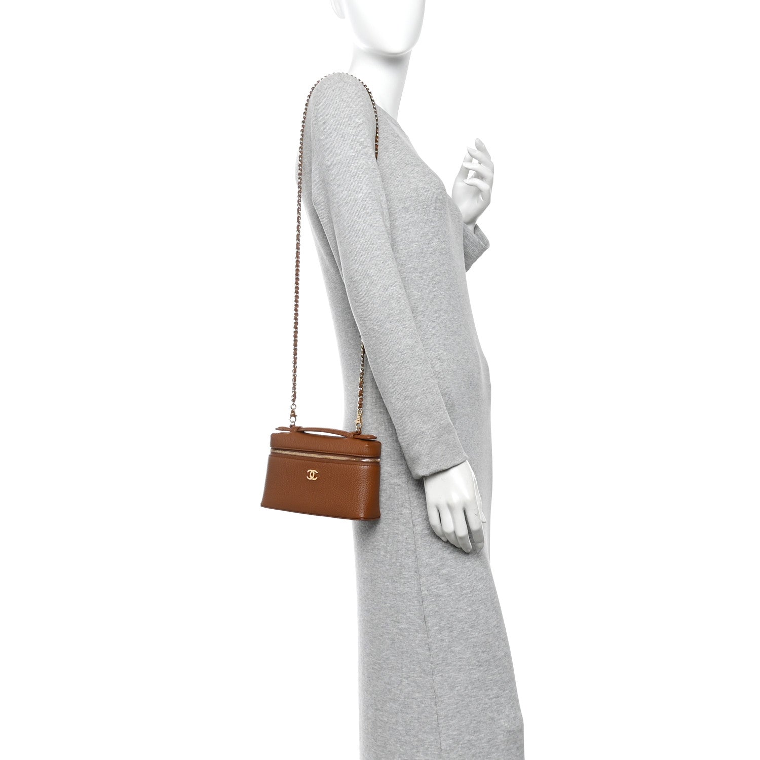 Grained Calfskin Small Supple Trapeze Vanity With Chain Camel — view 2