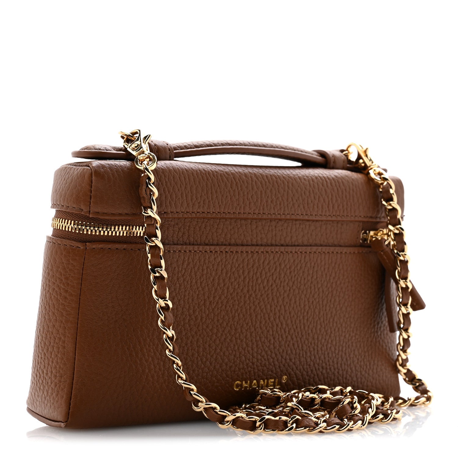Grained Calfskin Small Supple Trapeze Vanity With Chain Camel — view 3