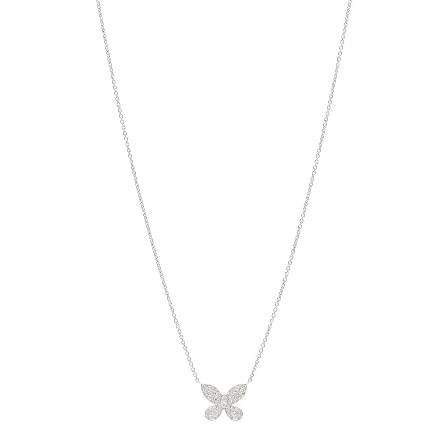 18K White Gold Small Diamond Butterfly Pendant Pave Necklace