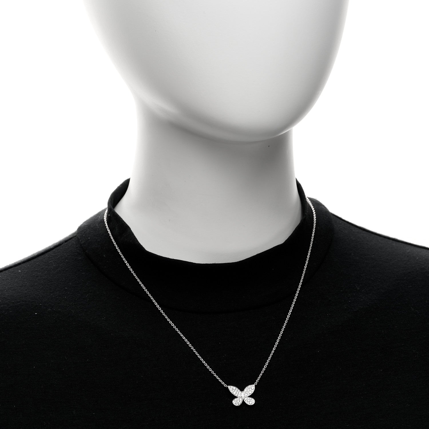 18K White Gold Small Diamond Butterfly Pendant Pave Necklace — view 2