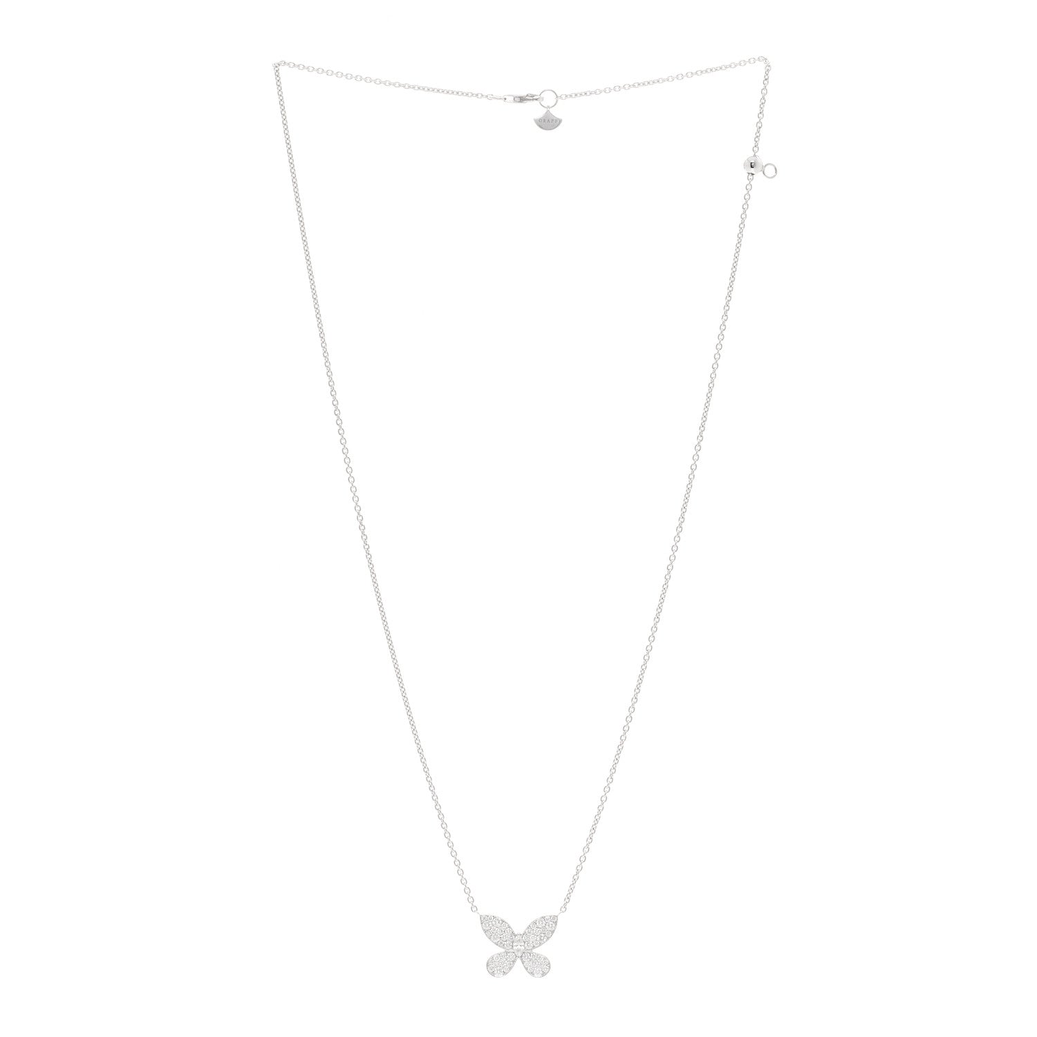 18K White Gold Small Diamond Butterfly Pendant Pave Necklace — view 3