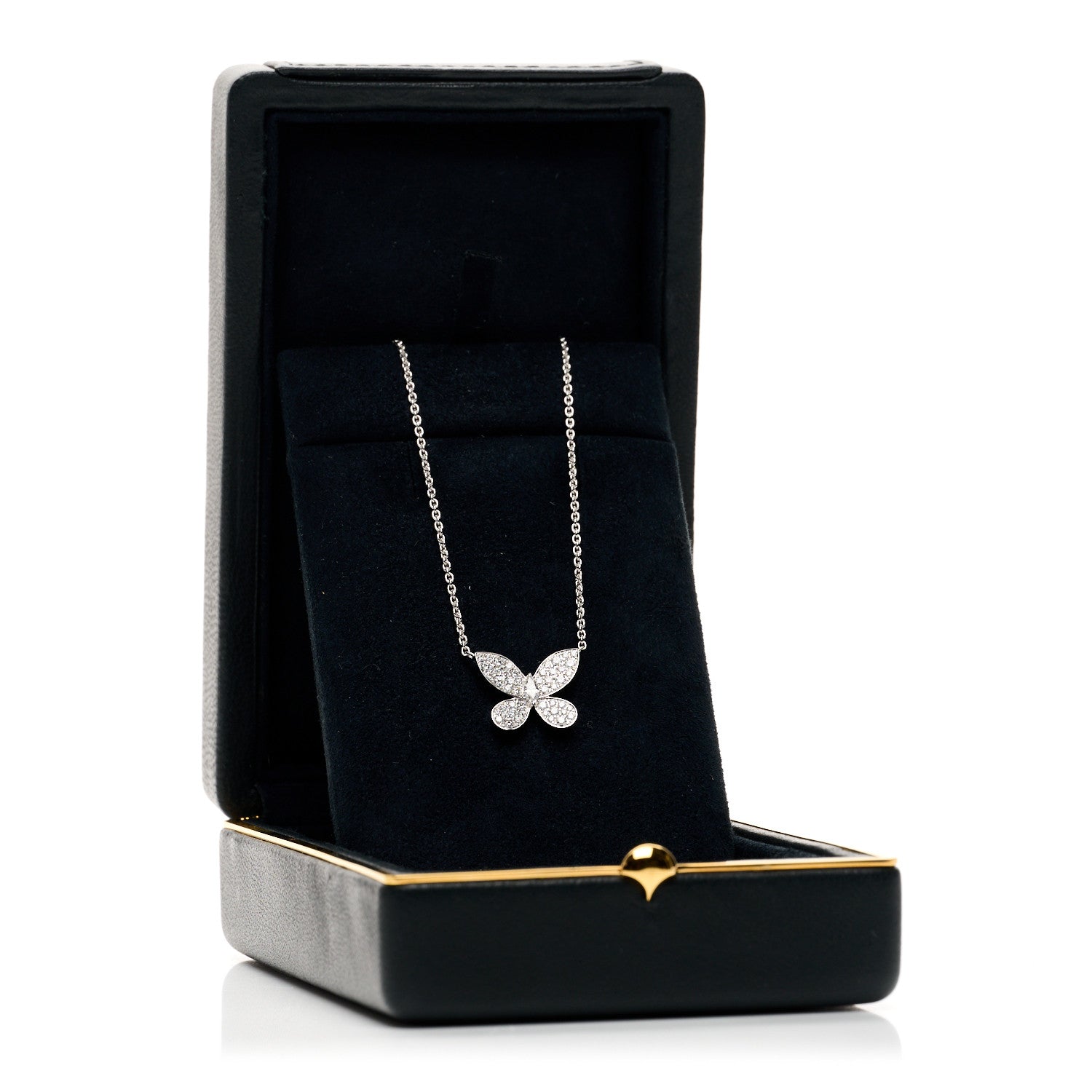 18K White Gold Small Diamond Butterfly Pendant Pave Necklace — view 5