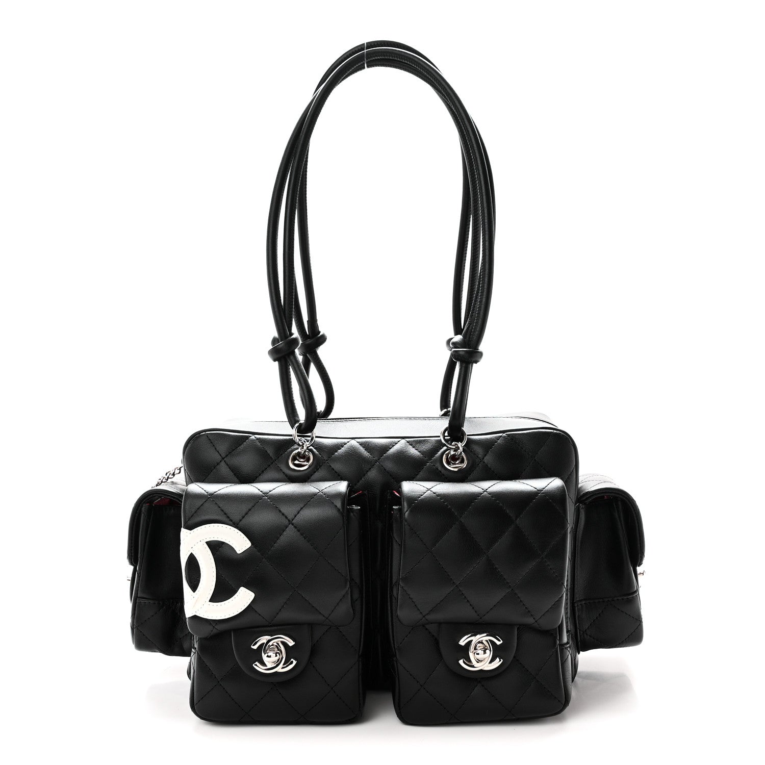 Calfskin Quilted Small Cambon Multipocket Reporter Black White