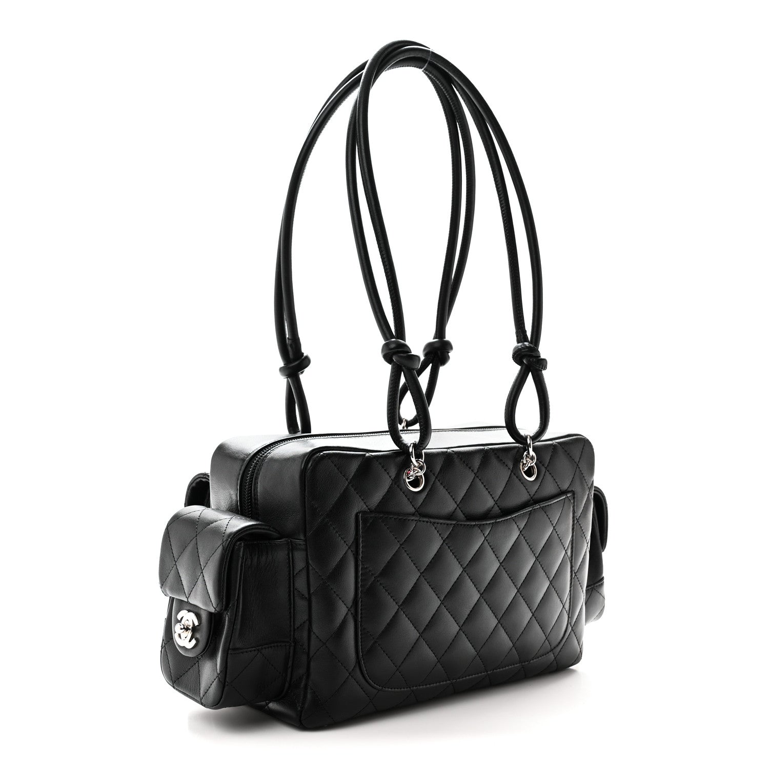 Calfskin Quilted Small Cambon Multipocket Reporter Black White — view 3