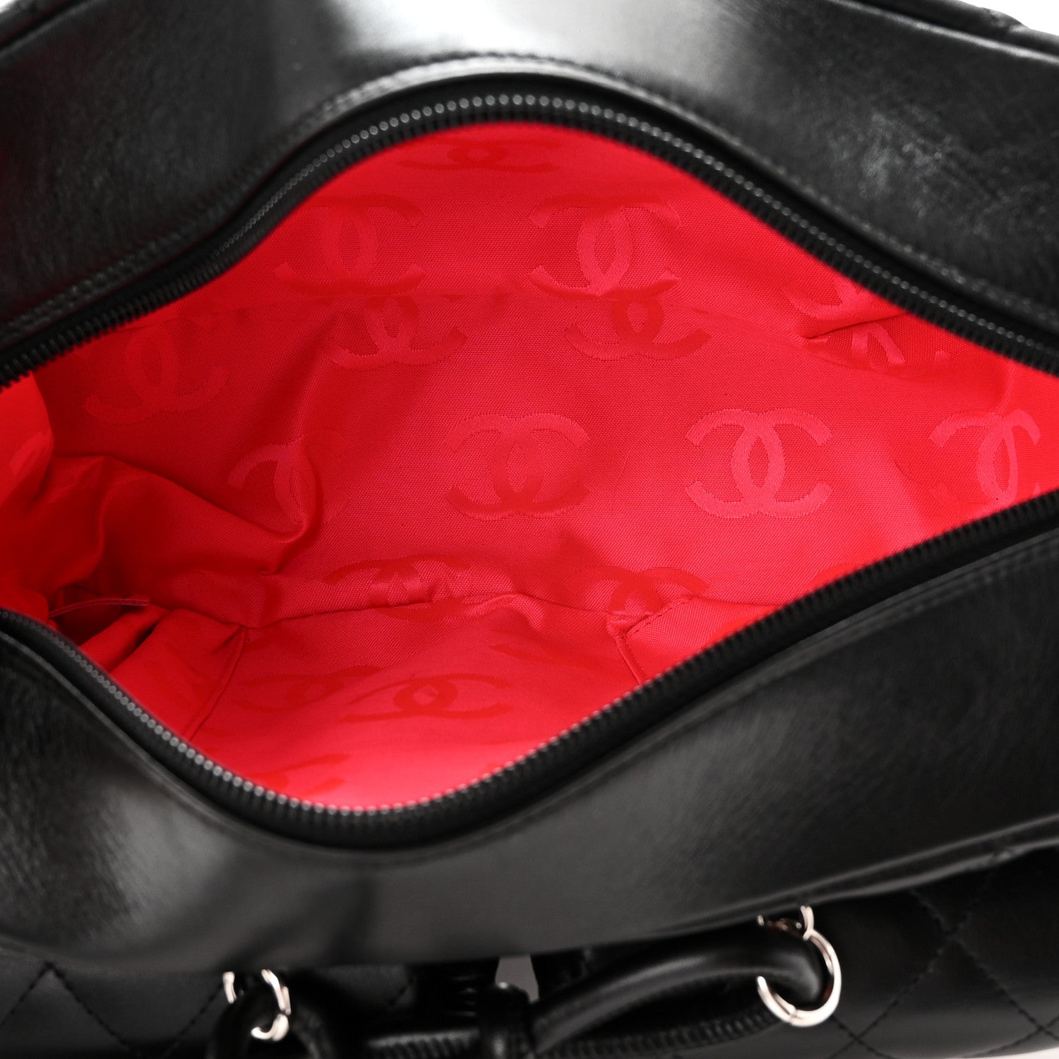 Calfskin Quilted Small Cambon Multipocket Reporter Black White — view 5