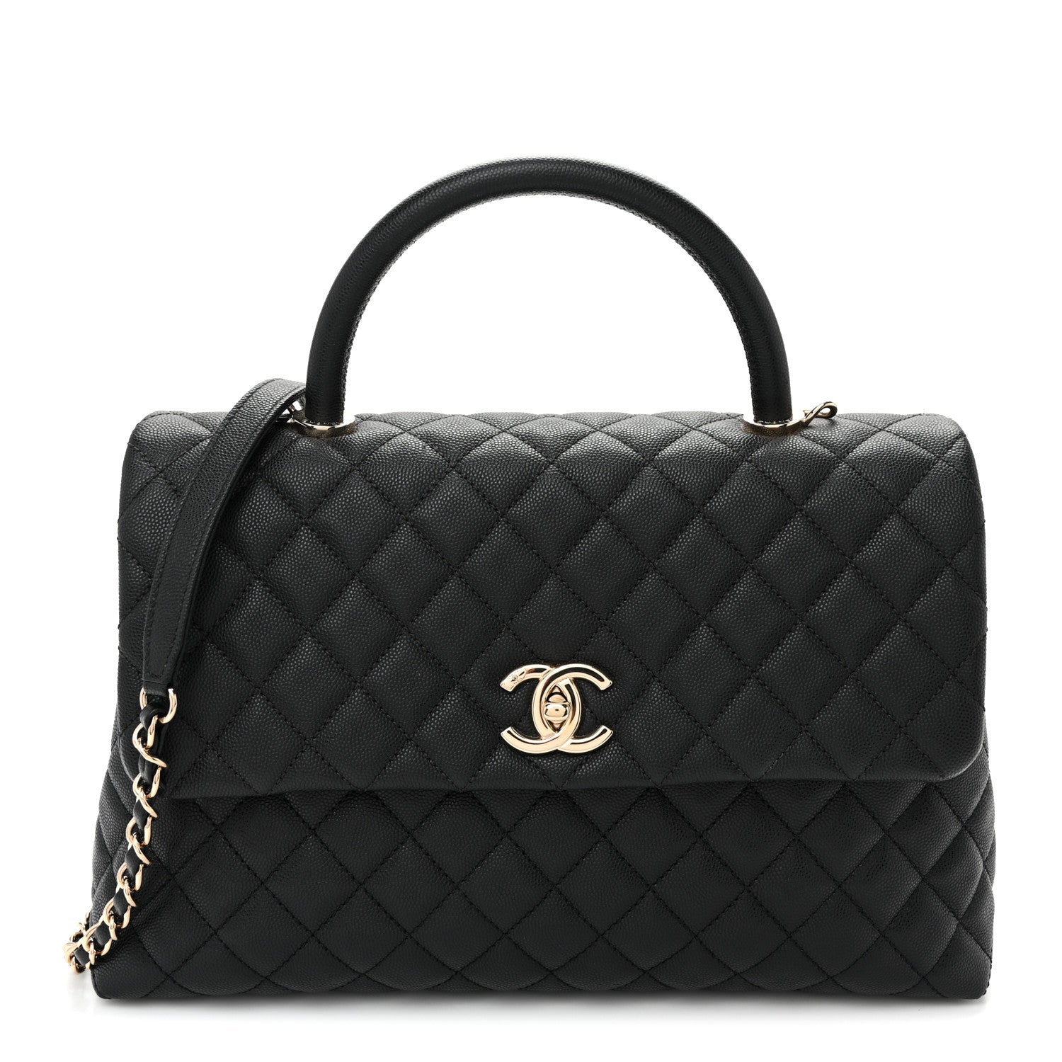 Caviar Quilted Medium Coco Handle Flap Black