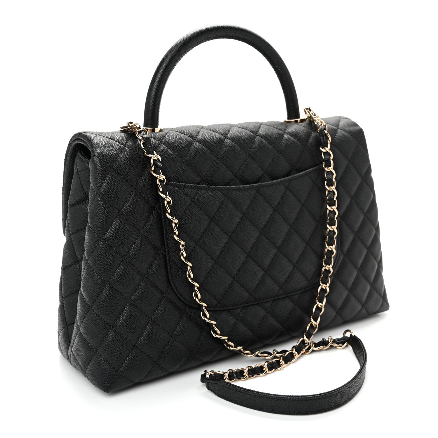 Caviar Quilted Medium Coco Handle Flap Black — view 3