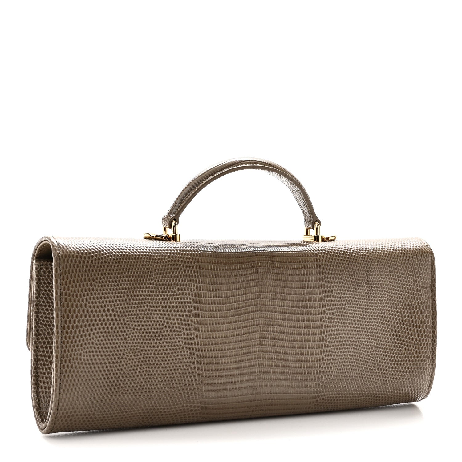 Calfskin Lizard Embossed Top Handle Long Clutch With Chain Dark Khaki — view 3