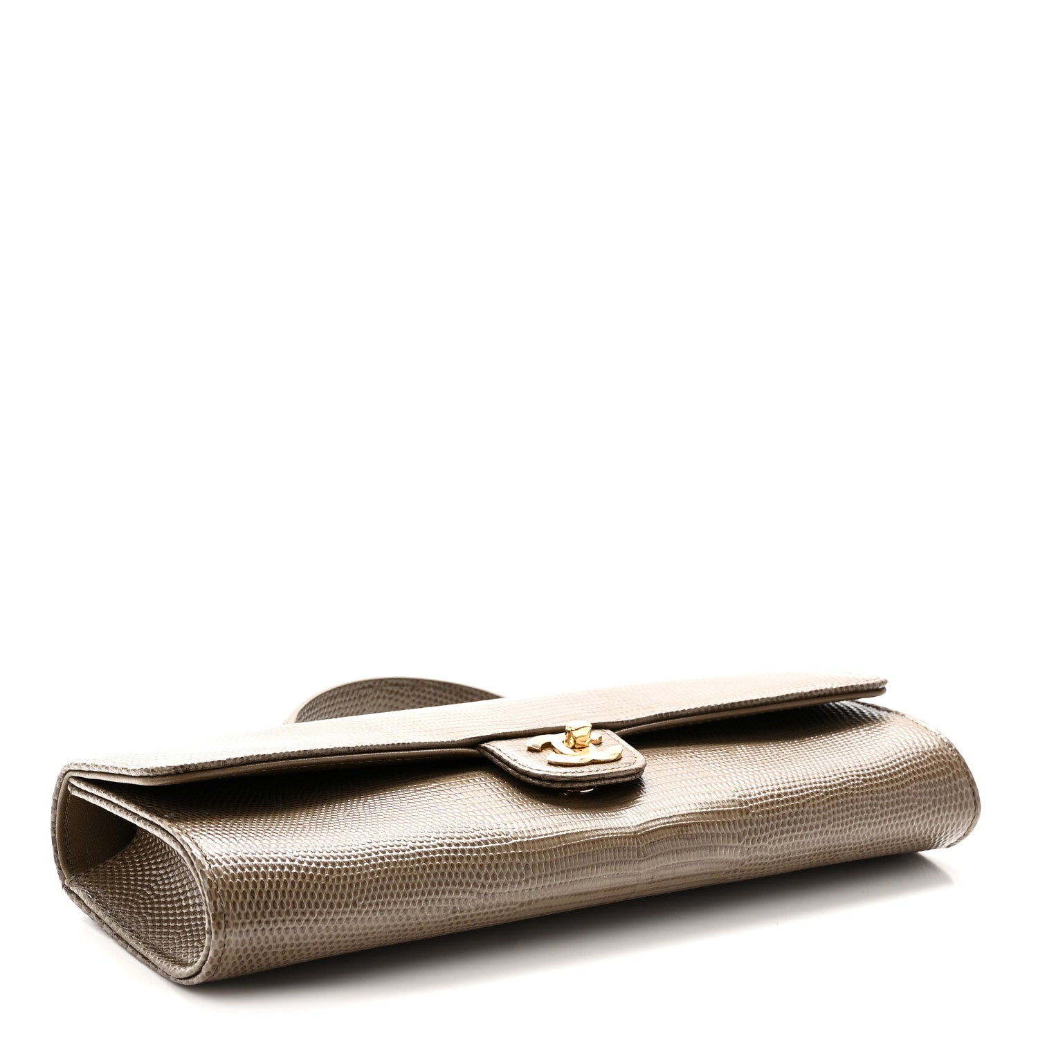 Calfskin Lizard Embossed Top Handle Long Clutch With Chain Dark Khaki — view 4