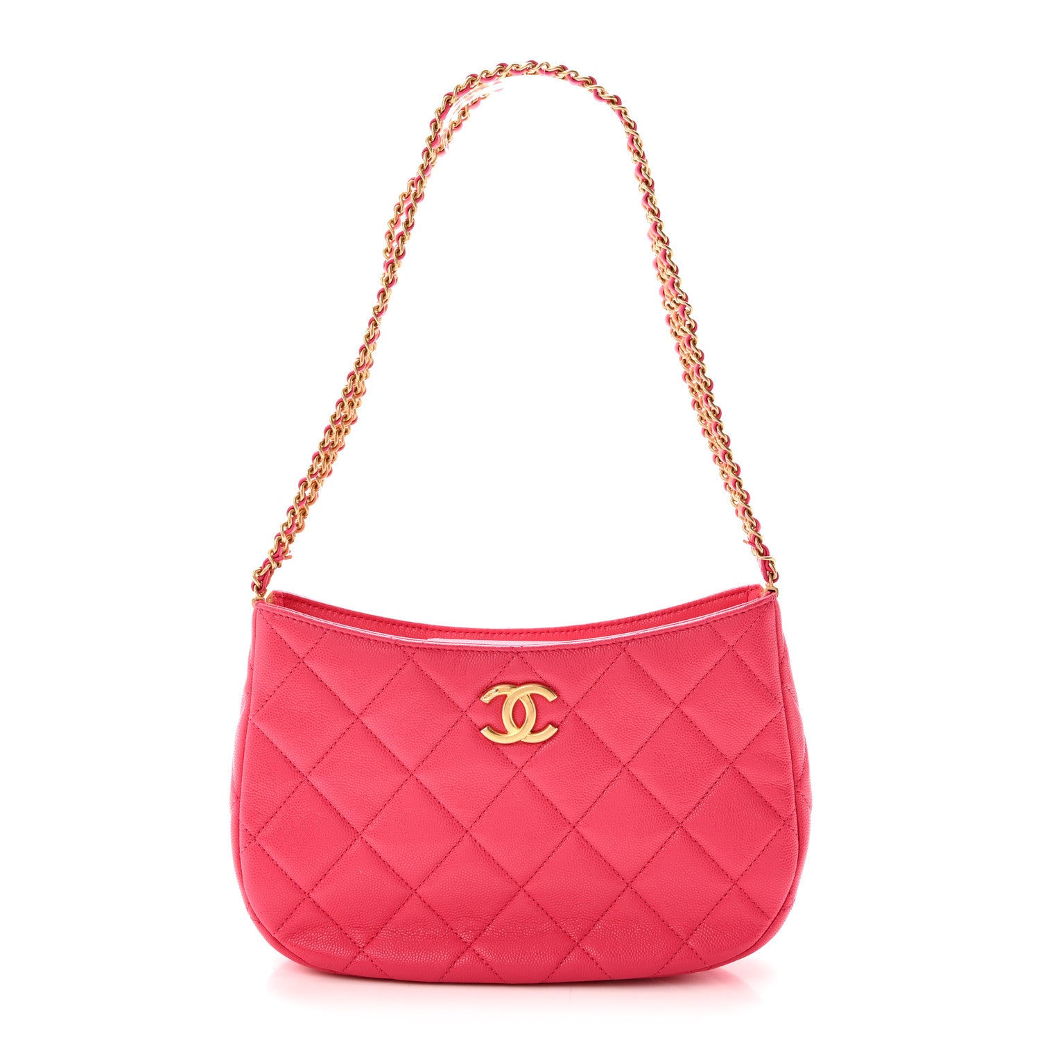 Caviar Quilted Triple Chain Shoulder Bag Pink