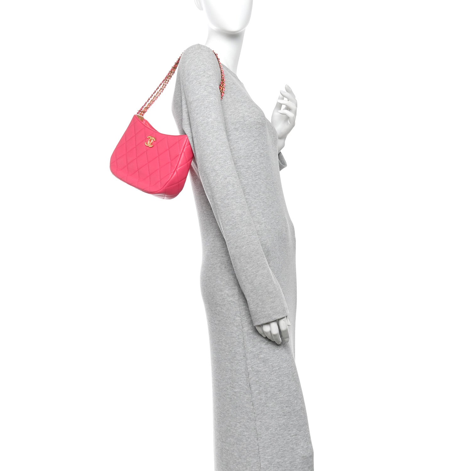 Caviar Quilted Triple Chain Shoulder Bag Pink — view 2