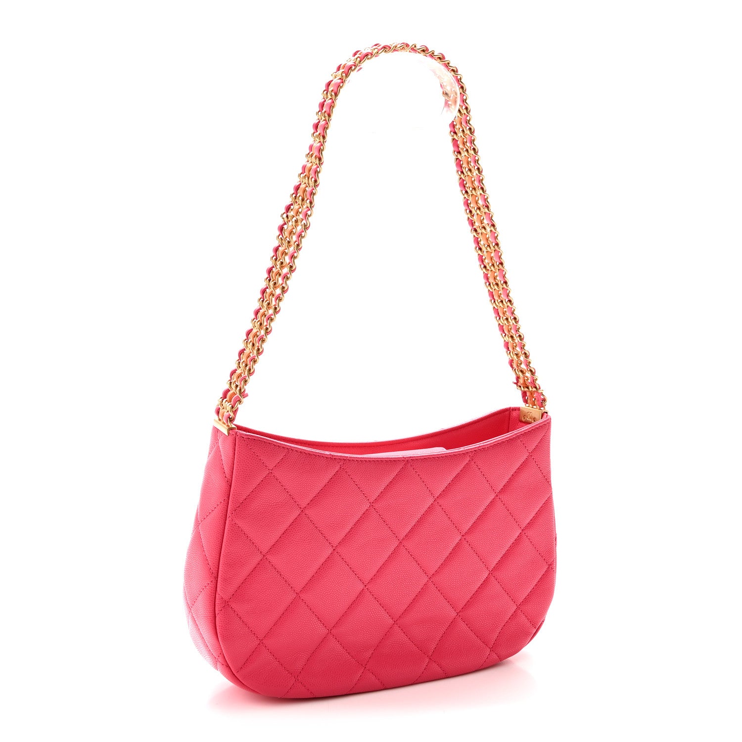 Caviar Quilted Triple Chain Shoulder Bag Pink — view 3