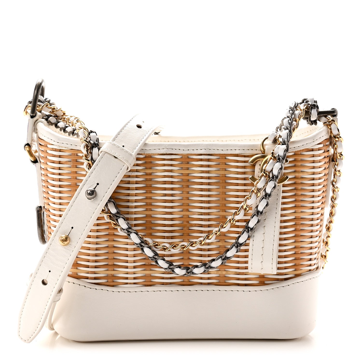 Rattan Calfskin Small Gabrielle Hobo Beige Ivory
