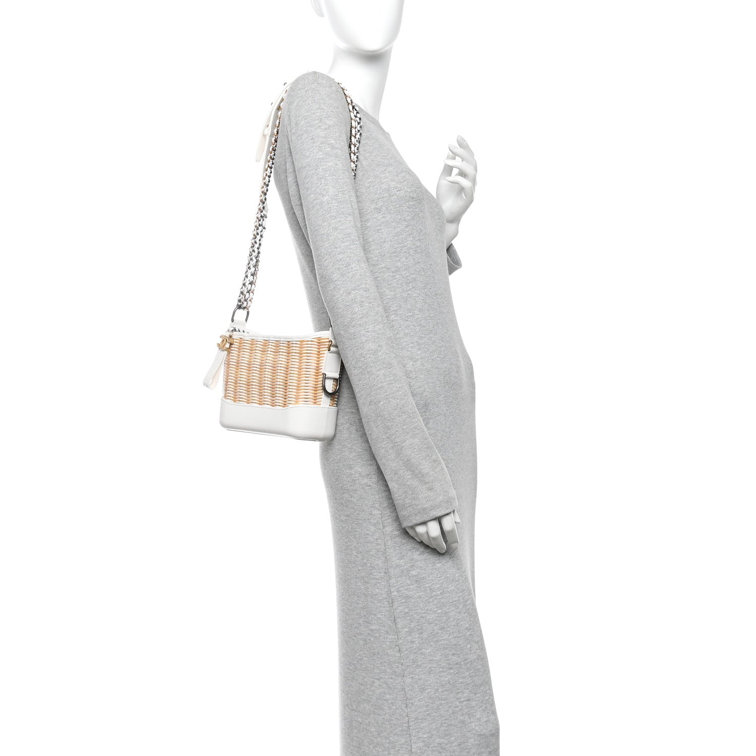 Rattan Calfskin Small Gabrielle Hobo Beige Ivory — view 2