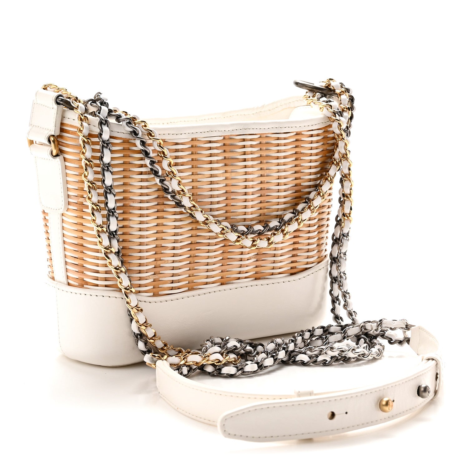 Rattan Calfskin Small Gabrielle Hobo Beige Ivory — view 3
