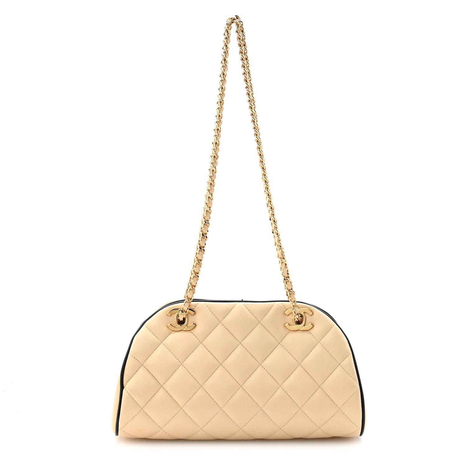 Lambskin Quilted Eyes On You Clutch With Chain Beige