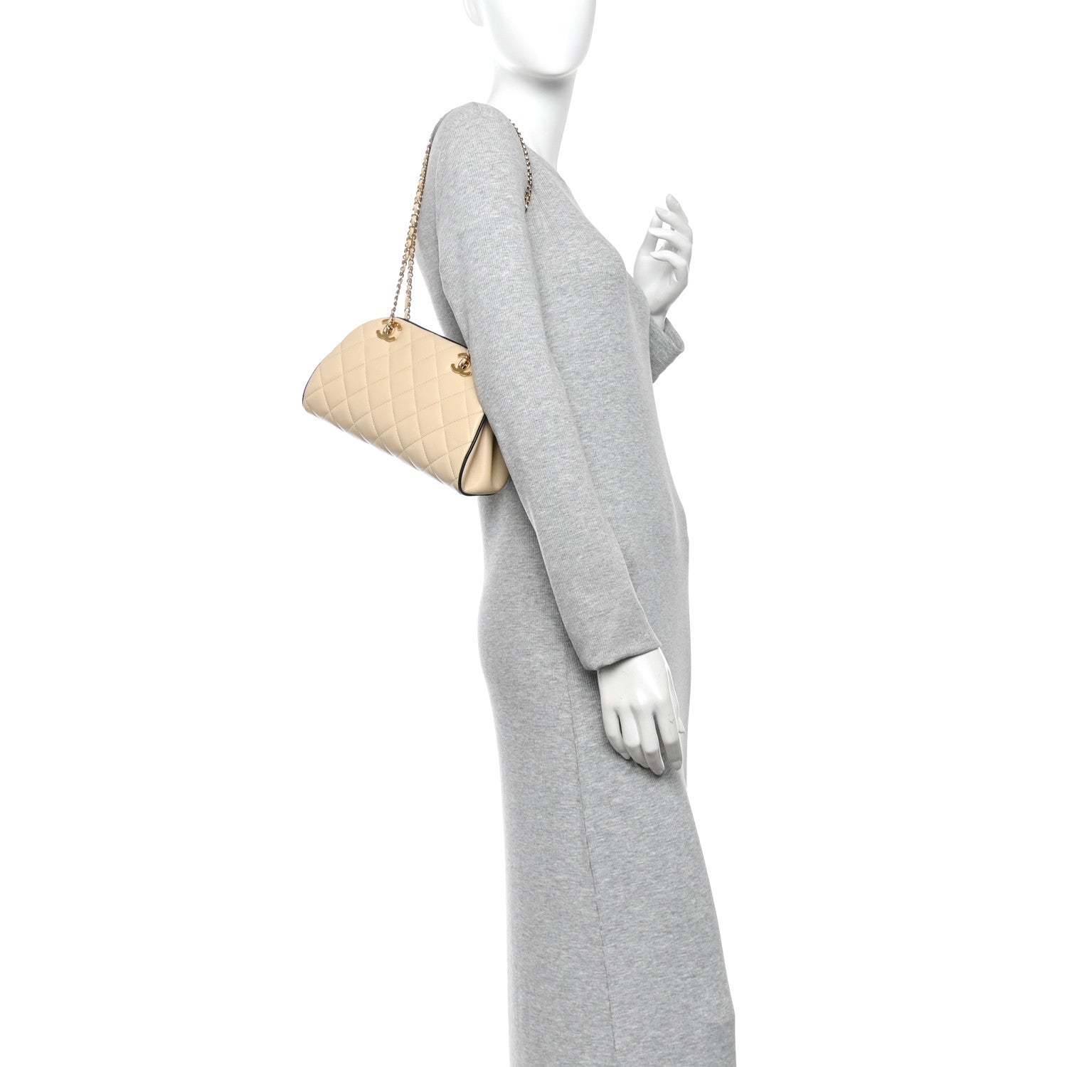 Lambskin Quilted Eyes On You Clutch With Chain Beige — view 2