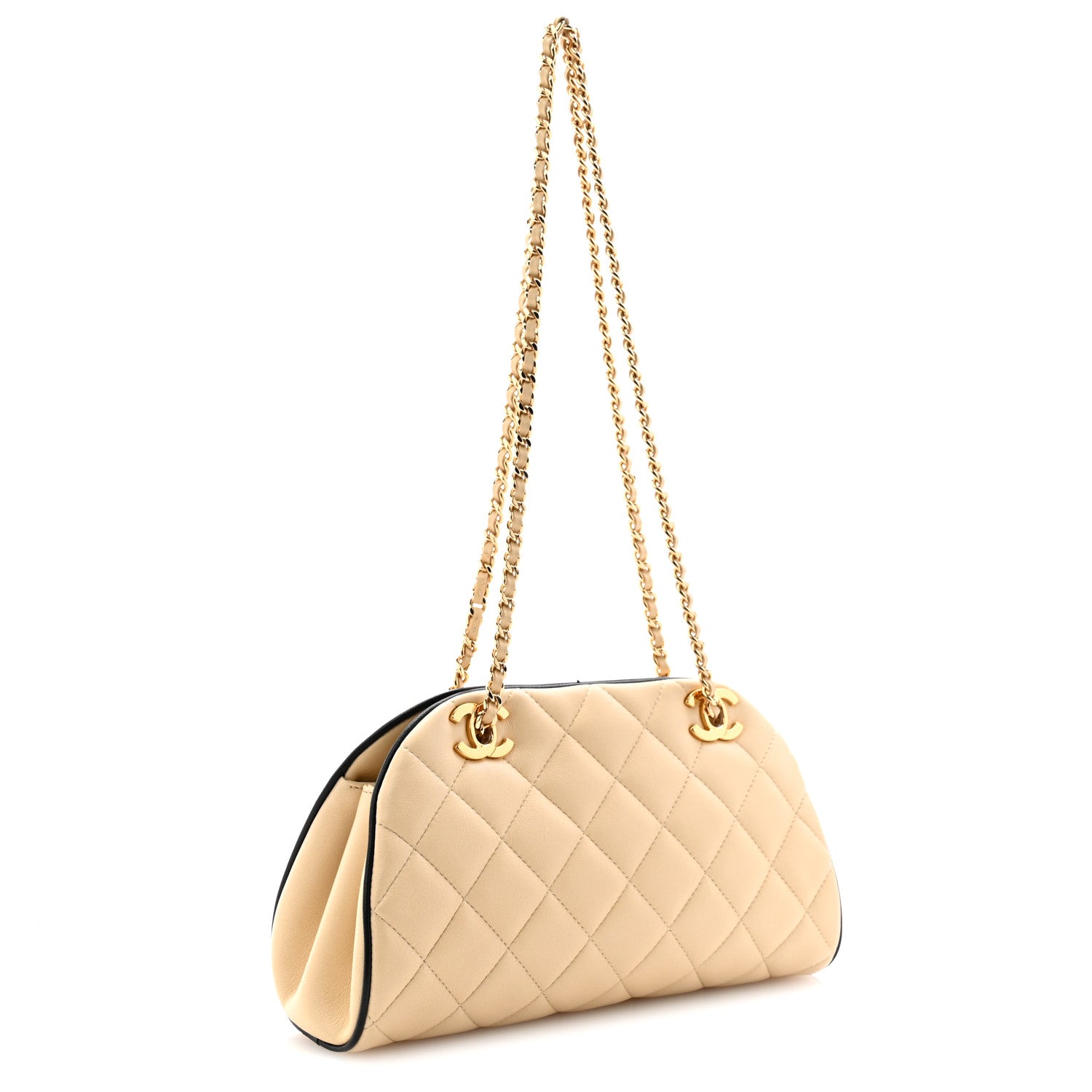 Lambskin Quilted Eyes On You Clutch With Chain Beige — view 3