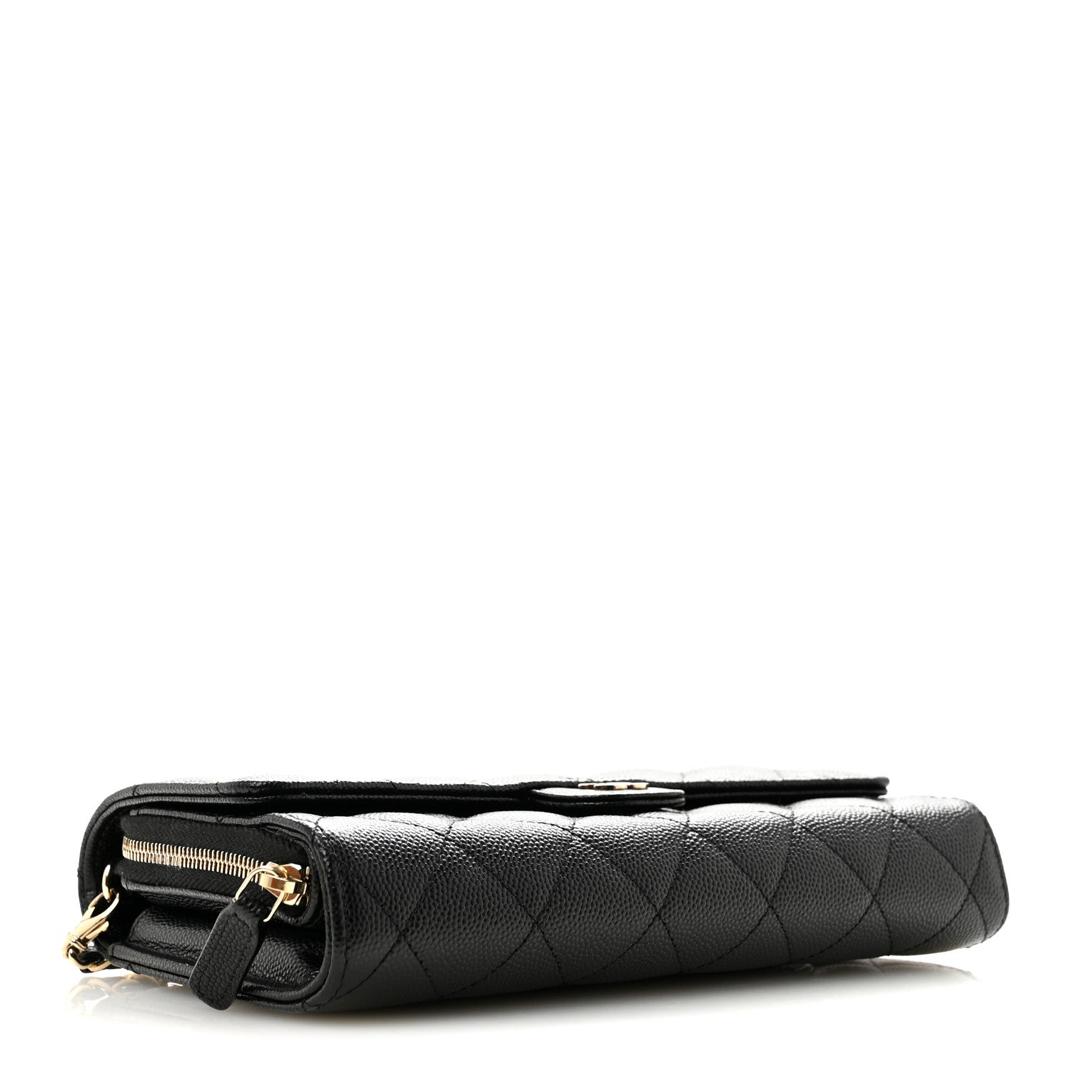 Caviar Quilted Phone Holder Wallet on Removable Chain Black — view 4