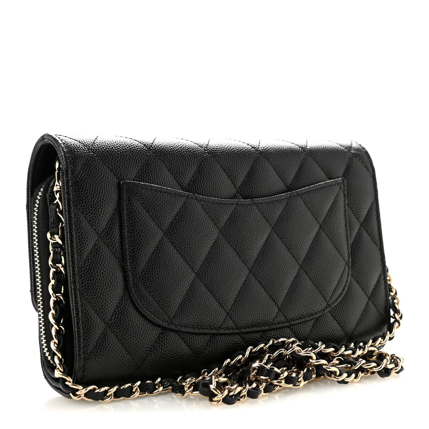 Caviar Quilted Phone Holder Wallet on Removable Chain Black — view 5